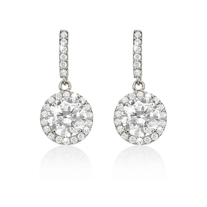 9ct White Gold Round Cubic Zirconia Halo Drop Earrings