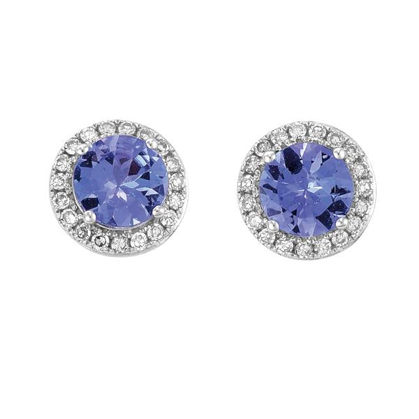 9ct White Gold Round Tanzanite and Round Brilliant-cut Diamond Earrings