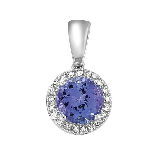 9ct White Gold Round Tanzanite and Round Brilliant-cut Diamond Pendant