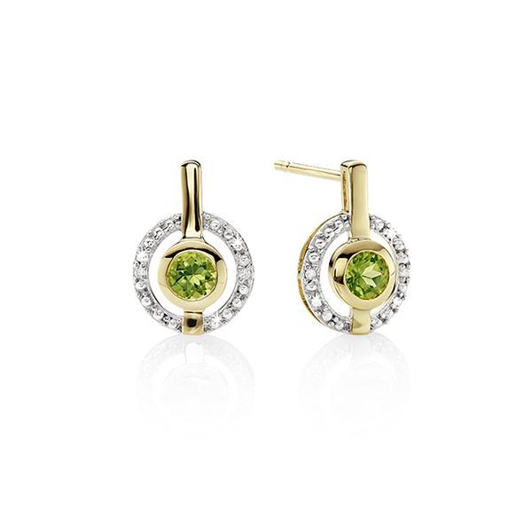 9ct YG round peridot & diamond halo studs