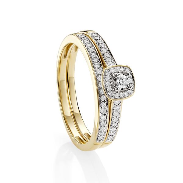 9ct Yellow Gold 2 piece Bridal Ring Set - TDW 0.25ct Diamond