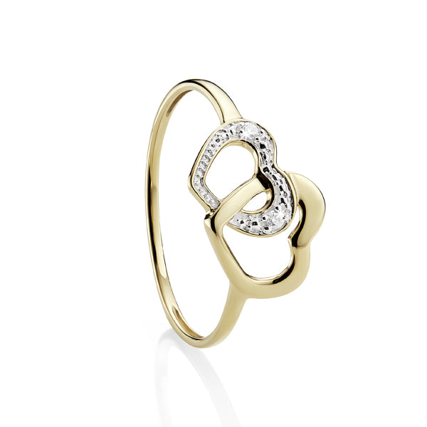 9ct Yellow Gold and Diamonds - Heart design ring