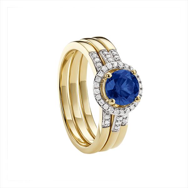 9ct Yellow Gold created Sapphire 3 piece Bridal Ring Set