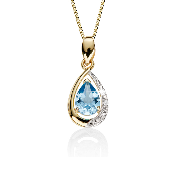 9ct gold blue topaz and diamond pendant