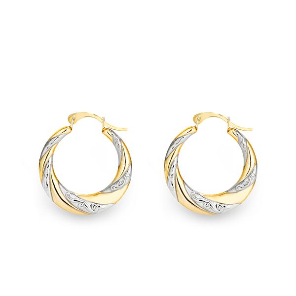 9ct gold-bonded silver 2-tone tapered hoops