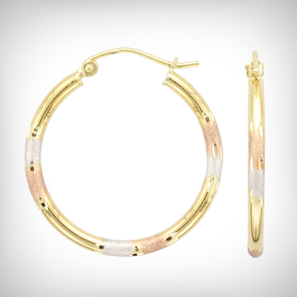 9ct gold-bonded silver 3-tone 20mm hoops