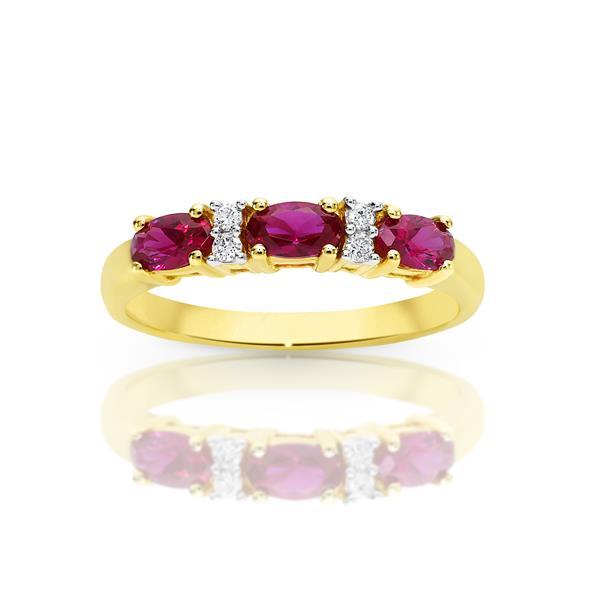 9ct gold created ruby and diamond ring