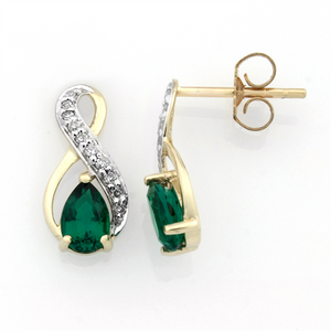 9CT Pear-shaped Created Emerald and Diamond Infinity Stud Earrings