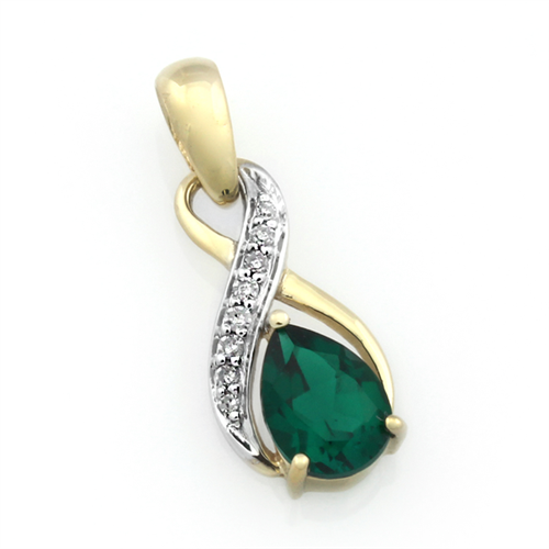 9CT Pear-shaped Created Emerald and Diamond Infinity Pendant