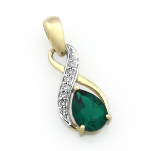 9CT Pear-shaped Created Emerald and Diamond Infinity Pendant