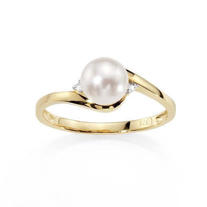 9ctwhite gold cultured freshwater pearl & diamond ring"