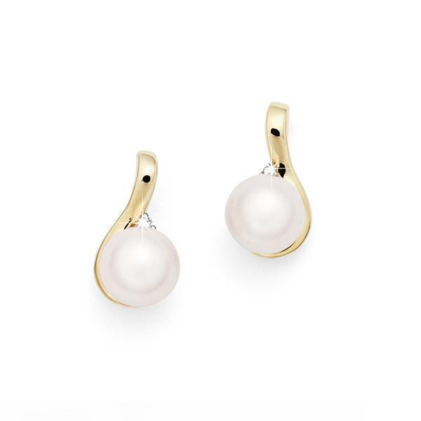 9ctwhite gold cultured freshwater pearl & diamond earrings "