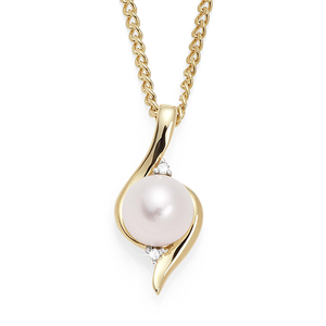 9ct Yellow Gold Freshwater Pearl & Claw Set Diamond Slider Pendant
