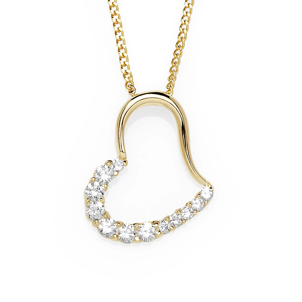 9ct Gold Half Polished/Half Cubic Zirconia Heart Slider Pendant