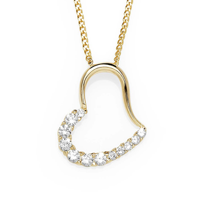 9ct Gold Half Polished/Half Cubic Zirconia Heart Slider Pendant