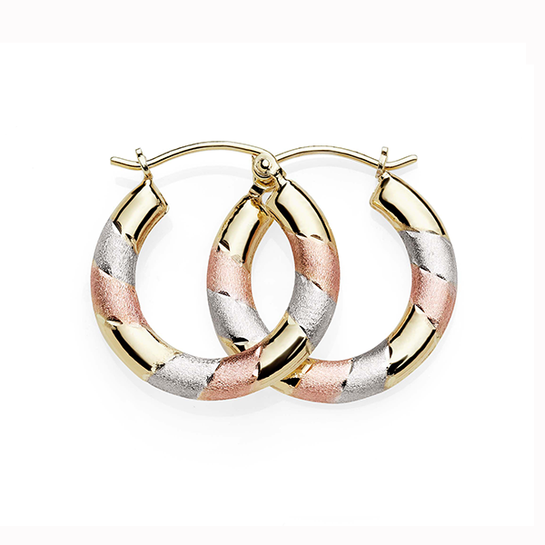 Gold-Bonded Silver Three-Tone Hoops