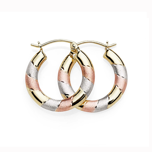Gold-Bonded Silver Three-Tone Hoops