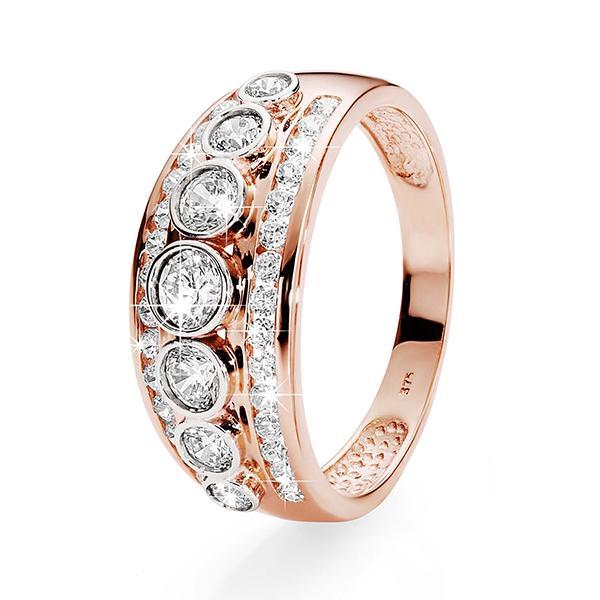 9ct rose gold three-row bezel & channel-set cubic zirconia ring