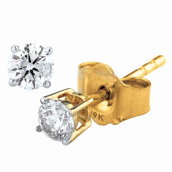 9ct Yellow Gold 4 Claw Diamond Studs (Tdw = 0.25ct Gh P1/2)