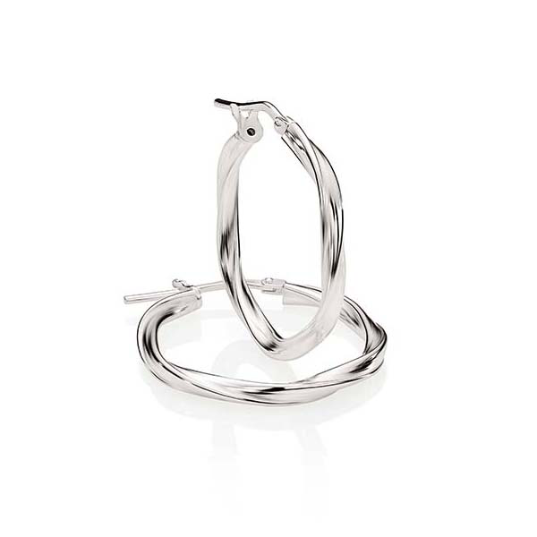 Sterling Silver 20mm Diameter 2mm Wide Ribbon Twist Hoops
