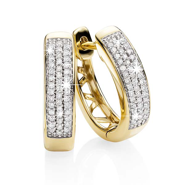 9ct Yellow Gold 0.15ct 3 Row Pave Diamond Set Huggies