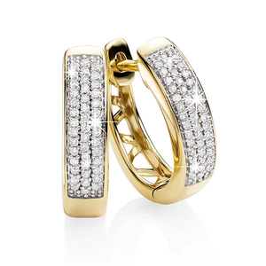 9ct Yellow Gold 0.15ct 3 Row Pave Diamond Set Huggies