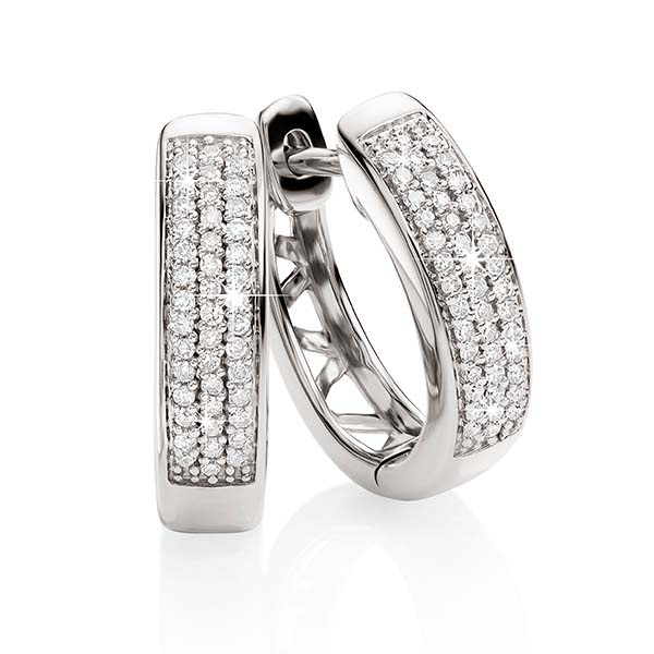 9ct White Gold 0.15ct 3 Row Pave Diamond Set Huggies