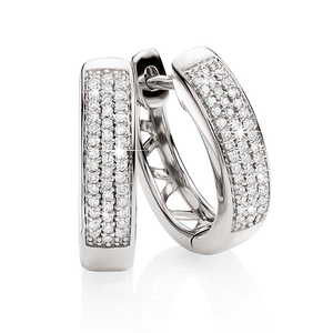 9ct White Gold 0.15ct 3 Row Pave Diamond Set Huggies