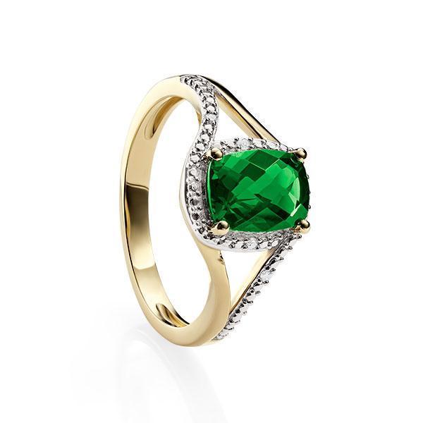 9ct Yellow Gold created Emerald and Diamond Ring