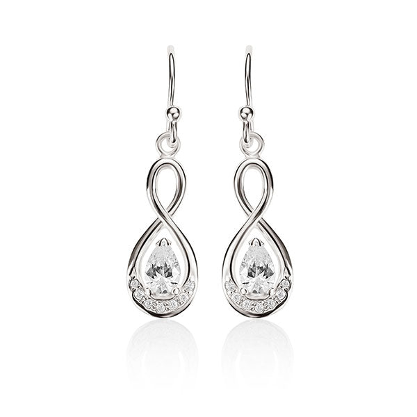 Sterling Silver Claw Set Pear Shaped Cubic Zirconia (CZ) Infinity Shepherd Hook Earrings