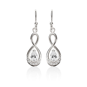 Sterling Silver Claw Set Pear Shaped Cubic Zirconia (CZ) Infinity Shepherd Hook Earrings