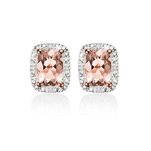 9ct rose gold morganite & diamond studs