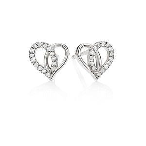 Sterling silver cubic zirconia heart earrings studs