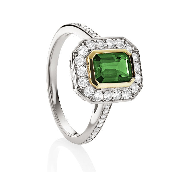 S/S 9ct cr^ emerald & cr^ white sapphire ring