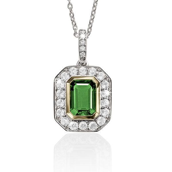 S/S 9ct cr^ emerald & cr^ white sapphire  necklet