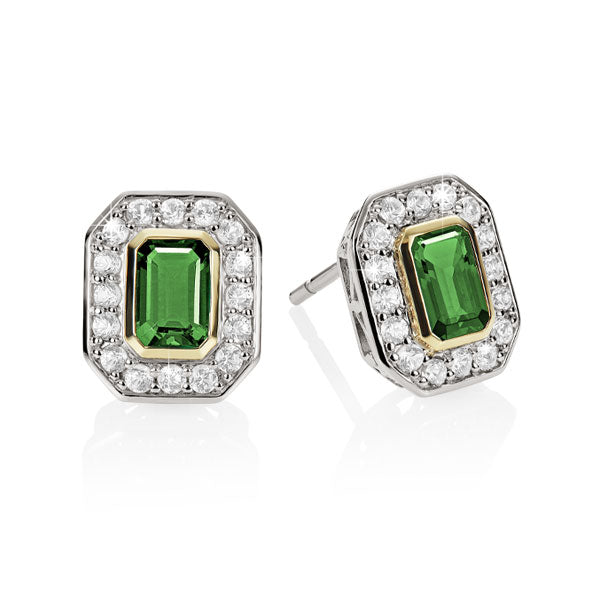 S/S 9ct cr^ emerald & cr^ white sapphire  studs