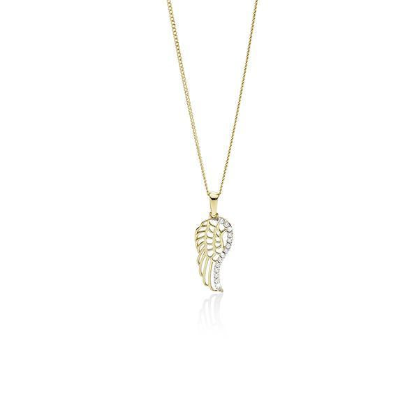 9ct gold cubic zirconia angel wing pendant #