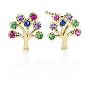 9ct gold Multi Color CZ Tree Stud Earrings