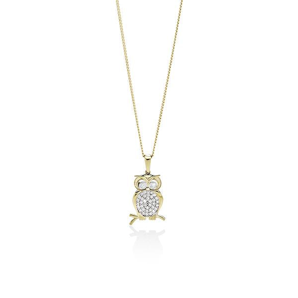 9ct gold cubic zirconia owl pendant #