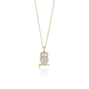 9ct gold cubic zirconia owl pendant #