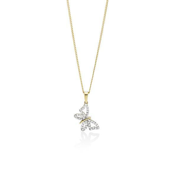 9ct gold cubic zirconia butterfly pendant #