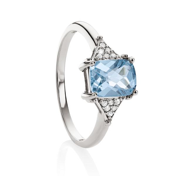 9ct white gold checker topaz & dia ring