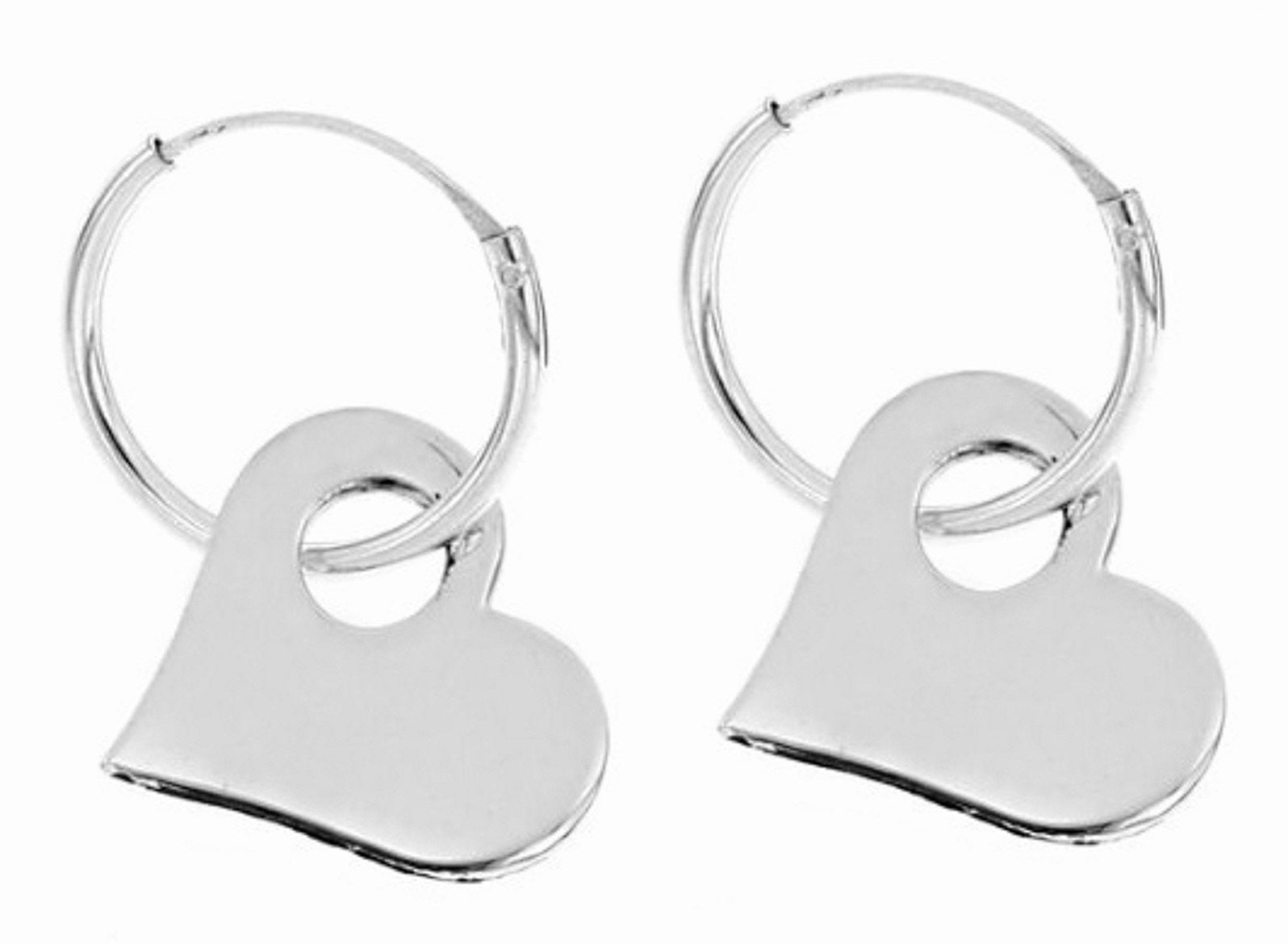 Sterling Silver Hoop Earrings with heart charm