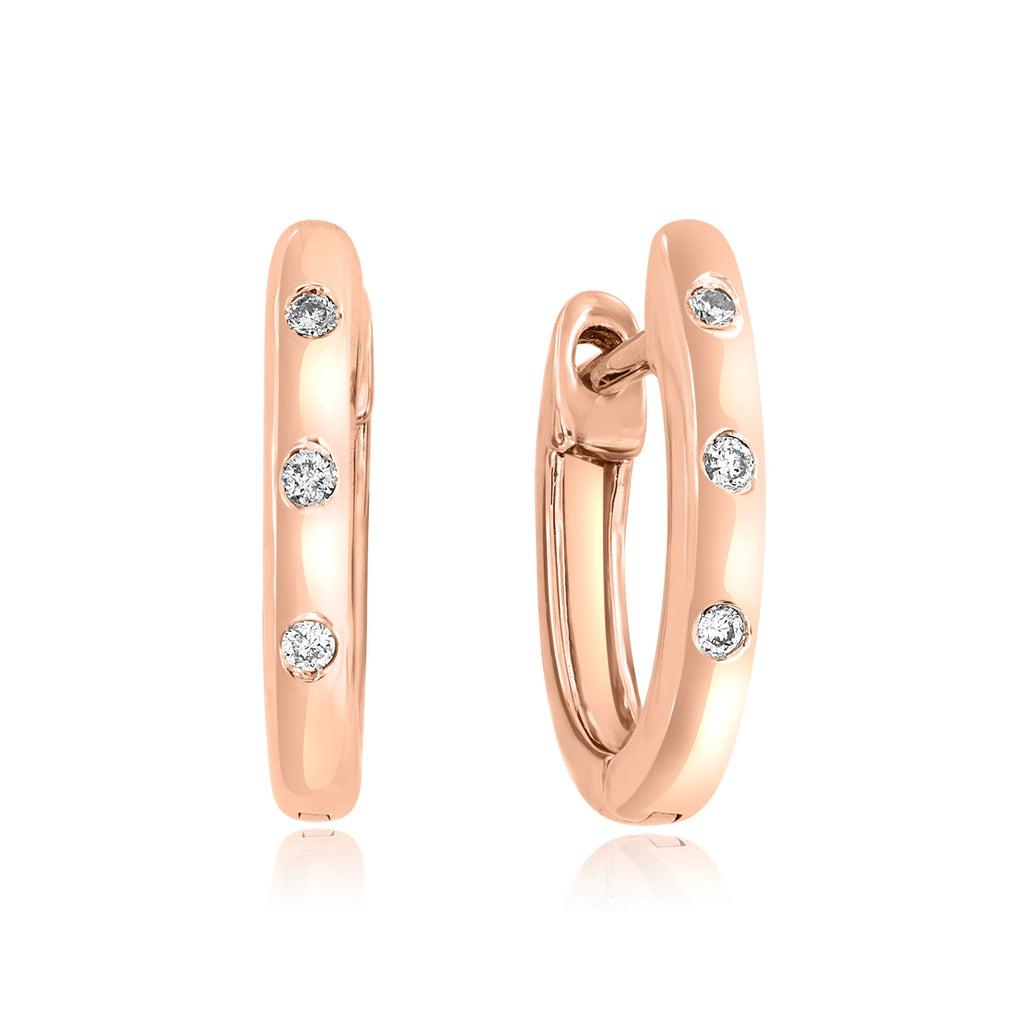 9ct Rose Gold 6Rd=0.04ct (HIJ/I2-3) Hammer Set Huggie Earrings (6624747421860) (7077458739364)
