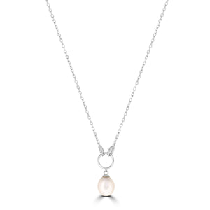 Sterling Silver Necklace With 9-9.5mm Drop Shape Freshwater Pearl & Cubic Zirconia (6624744669348) (7077459361956)