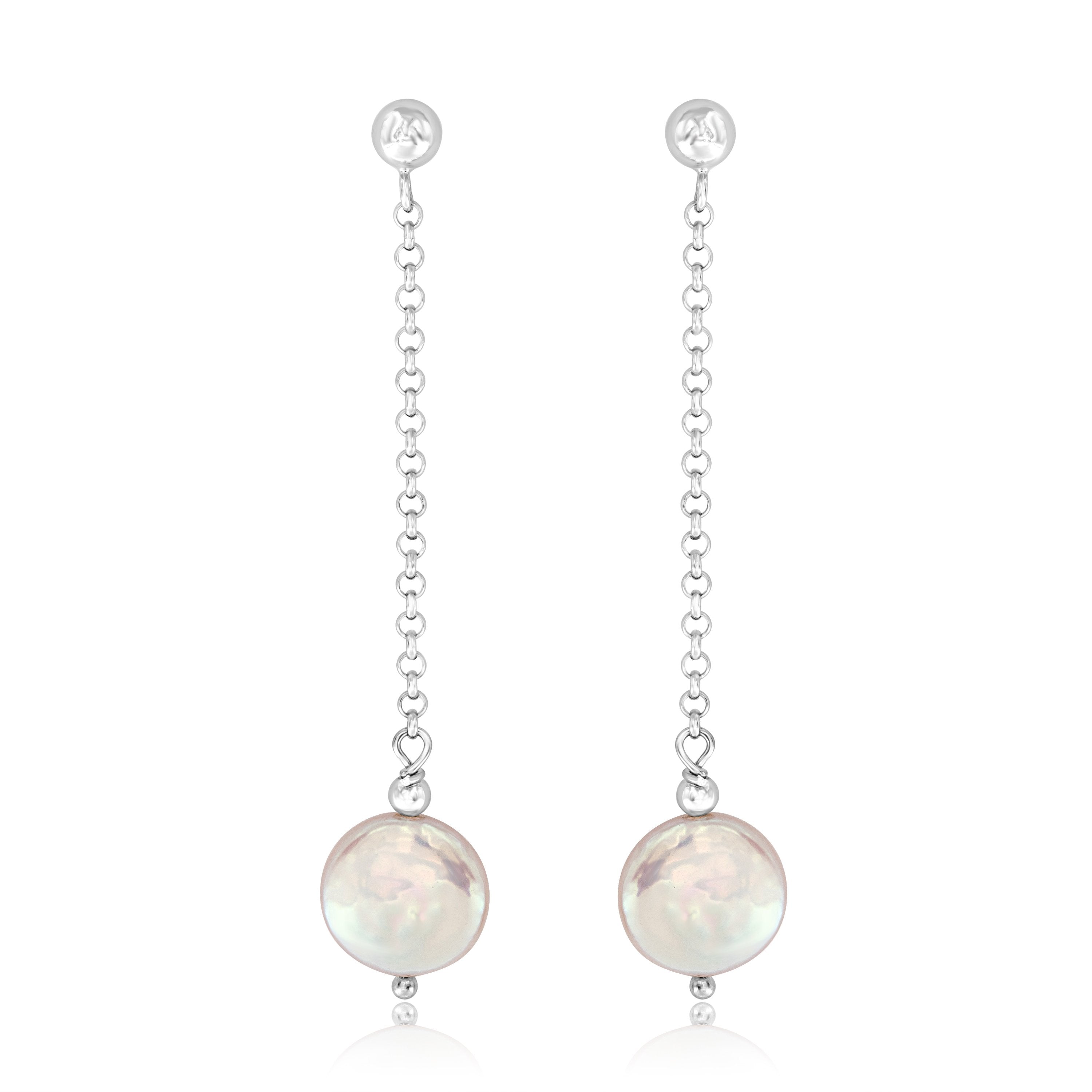 Sterling Silver Earrings With 9-10mm Coin Shape Freshwater Pearl (6624744472740) (7077459493028)
