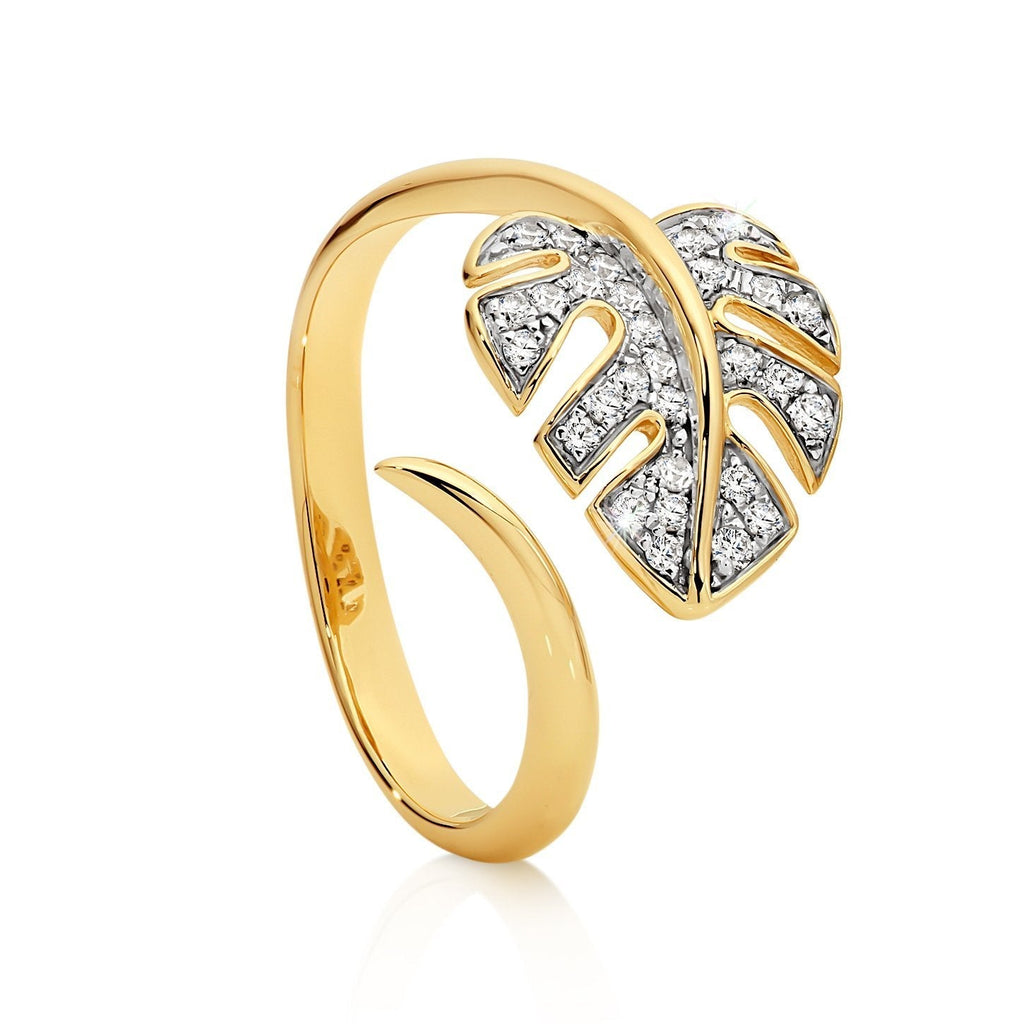 MP5883 9ct Yellow Gold Open Leaf Diamonds Ring (7106962096292)