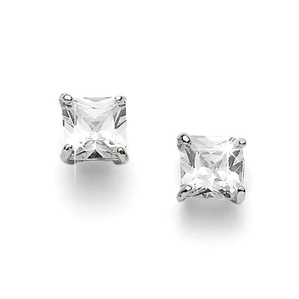 Sterling Silver 6mm princess cubic zirconia studs