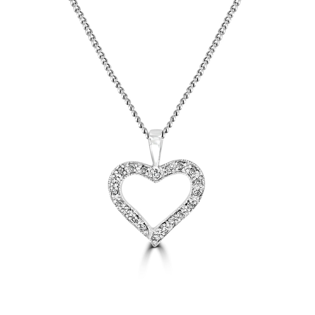 9ct White Gold Open Heart Diamond Set Pendant Without Chain