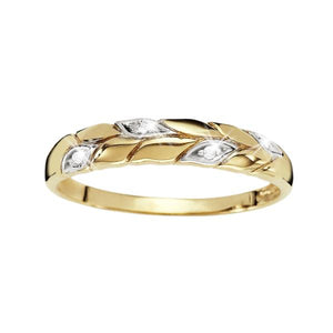 9ct gold diamond leaf ring